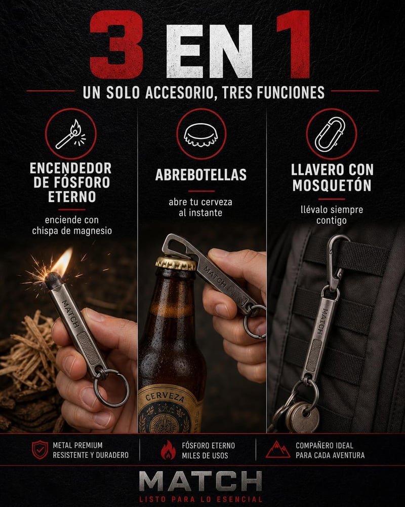 Llavero encendedor 3 en 1 — Tres funciones en un solo accesorio