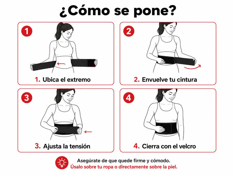 Guía paso a paso de cómo poner y ajustar la faja de vendaje elástico en 4 pasos