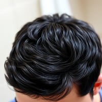 El mismo cuero cabelludo con cabello denso, oscuro y saludable después del tratamiento