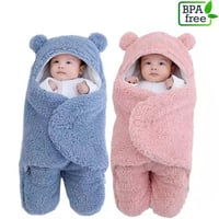 Cobertor de bebé tipo peluche con orejas de oso en color azul y rosado