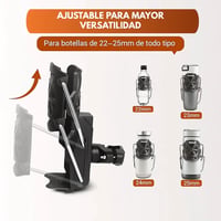 Portabidón ajustable para botellas de 22 a 25 mm de todo tipo: botella plástica, termo, lata y vaso térmico