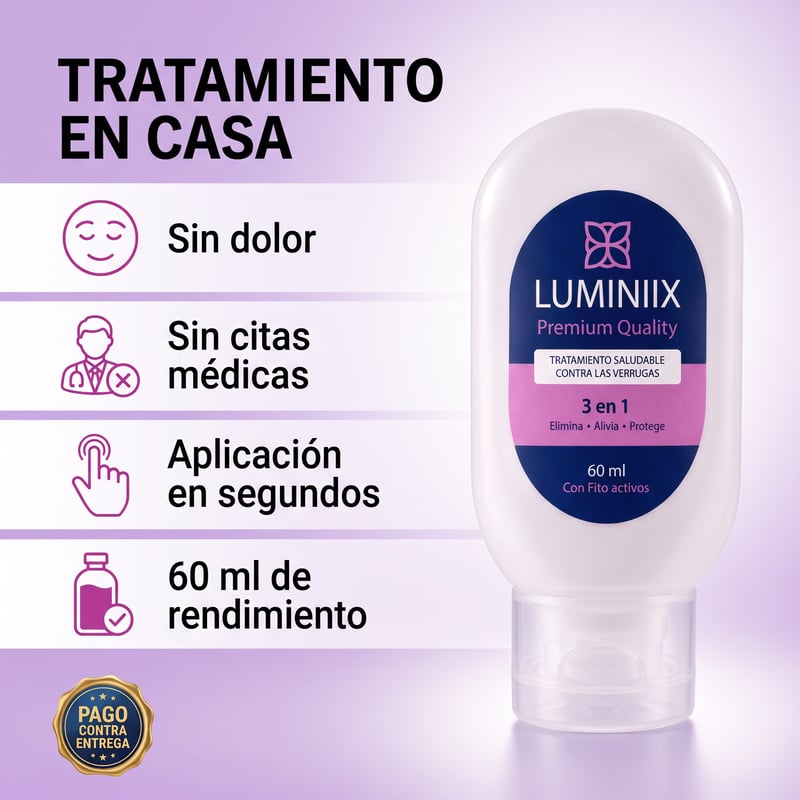 Ingredientes de Luminiix: ácido salicílico, aceite de árbol de té y aceite de jojoba junto al frasco