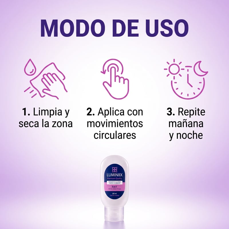 Mujer aplicando y masajeando el tratamiento Luminiix sobre la piel de la mano