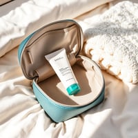 Tratamiento capilar Minoxidil 5% guardado en un neceser de viaje