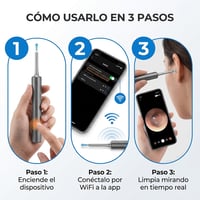 Cómo usar el limpiador de oídos en 3 pasos: encender, conectar por WiFi a la app y limpiar viendo en tiempo real
