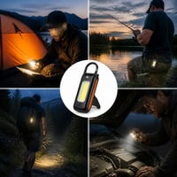 Mini linterna llavero COB usada en camping, pesca, caminata y reparación de un carro de noche