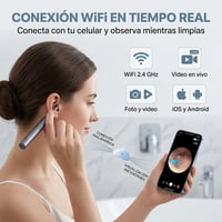 Limpiador de oídos conectado por WiFi a la app del celular mostrando la imagen en vivo