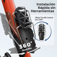 Instalación rápida sin herramientas del portabidón: aflojar el tornillo central y girar 360° para ajustarlo