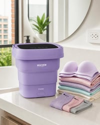 Ropa limpia y ordenada después de usar la mini lavadora portátil de 8L