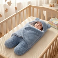 Bebé durmiendo abrigado en la cuna con el cobertor térmico tipo peluche