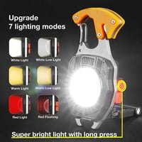 7 modos de iluminación de la mini linterna llavero COB: luz blanca, blanca tenue, cálida, cálida tenue, roja y roja intermitente