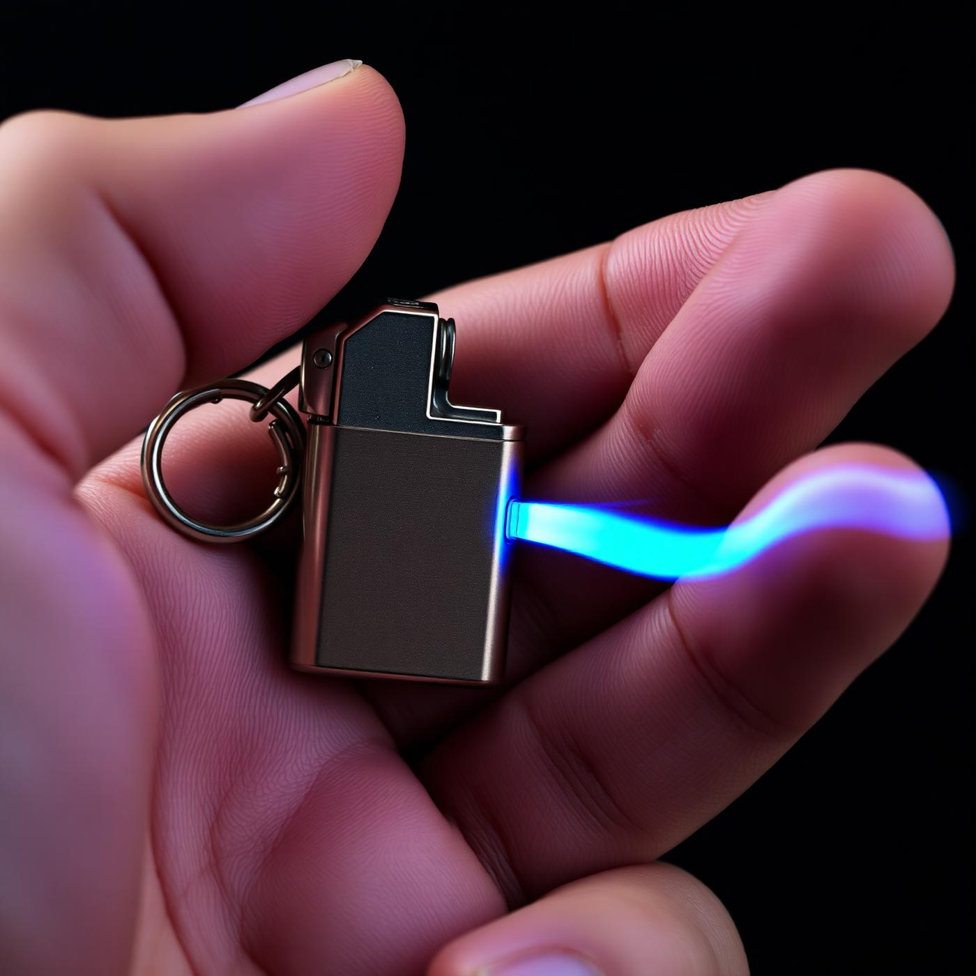Arco de plasma azul del llavero encendedor recargable en la mano