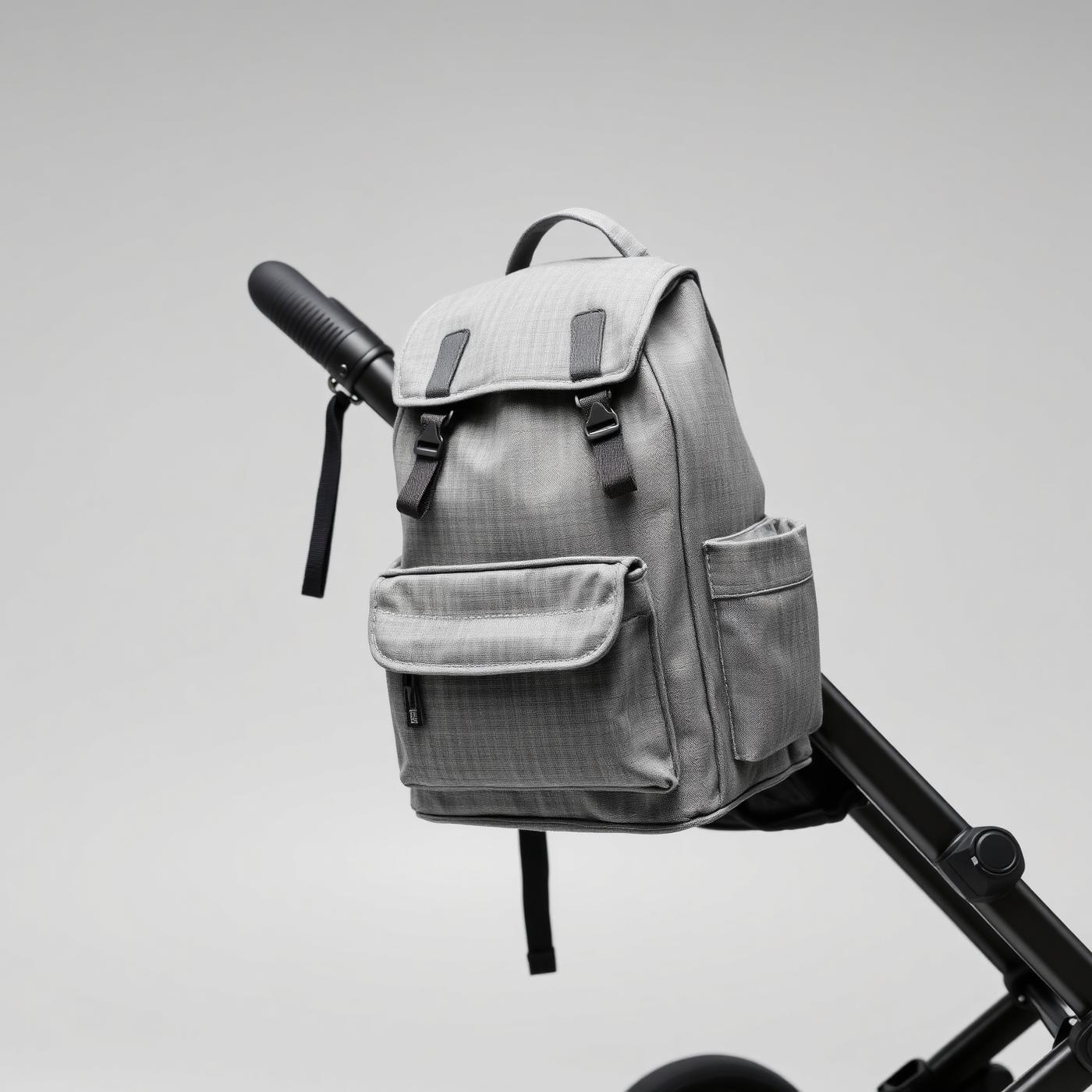Pañalera morral sujeta al manubrio del coche con sus correas